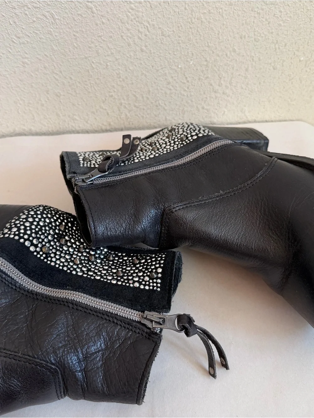 Carvela by Kurt Geiger Black Leather & Suede Studded Ankle Boots — EU 37